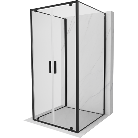 Mexen Exo-3S trijų sienų dušo kabina su atidaromomis durimis 80 x 80 cm, skaidri, juoda - 8182-080-080-70-00-3S