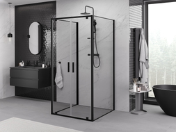 Mexen Exo-BR Duo 3S trys priedų 110 x 110 cm, permatomas, juodas dušas kabinas - 8182-110-110-70-00-3S