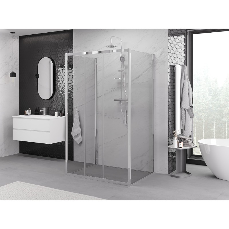 Mexen Exo-3S 3-sienės dušo kabina 95 x 75 cm, skaidri, chromas - 8153-095-075-01-00-3S