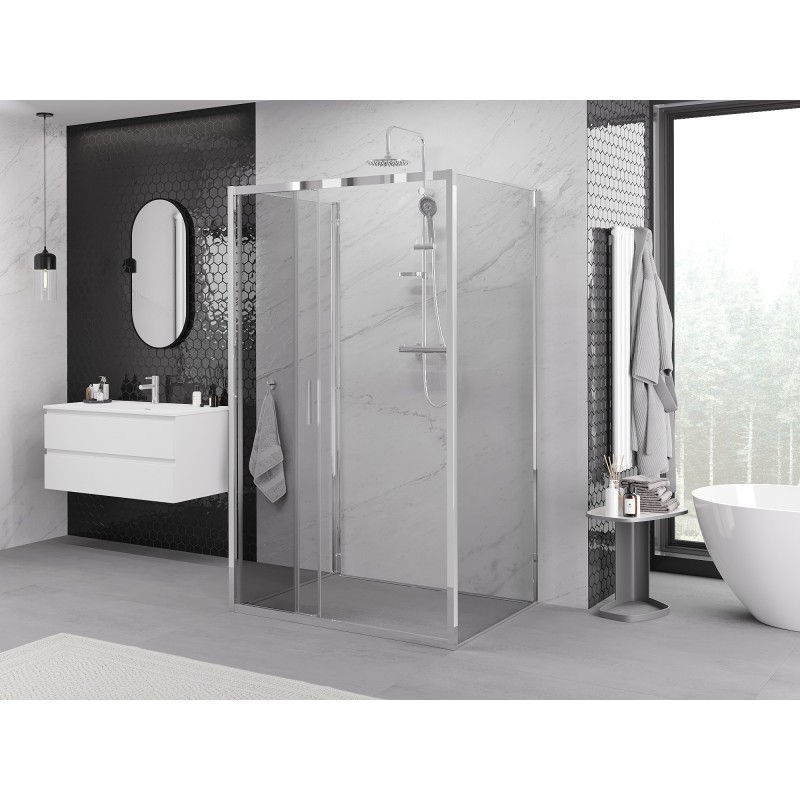 Mexen Exo-3S 3 pusių stumdomas dušo kabinas 90 x 85 cm, skaidrus, chromas - 8153-090-085-01-00-3S