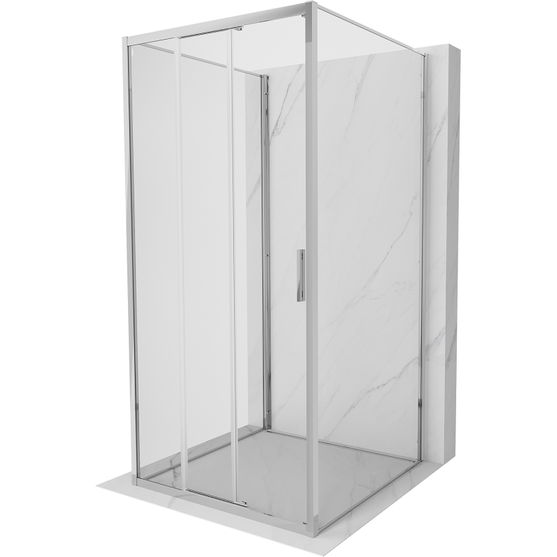 Mexen Exo-3S trijų sienelių, slankiojančių durų dušo kabina 90 x 90 cm, skaidri, chromuota - 8153-090-090-01-00-3S