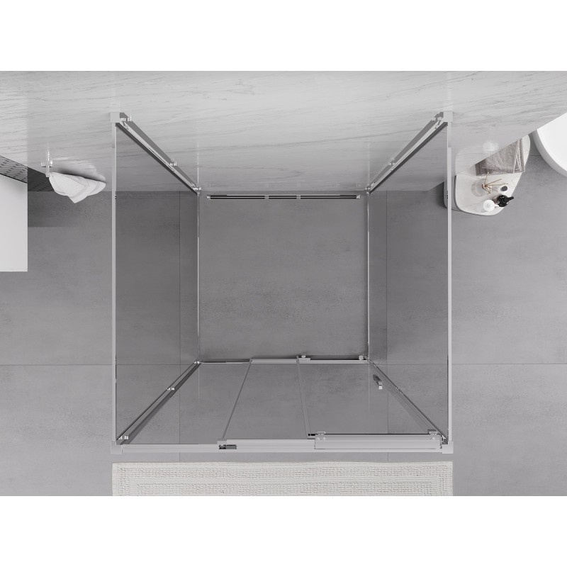 Mexen Exo-3S trijų sienelių, slankiojančių durų dušo kabina 90 x 90 cm, skaidri, chromuota - 8153-090-090-01-00-3S
