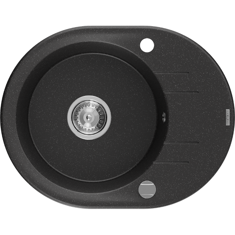 Mexen Kevin vienos kameros granitinė kriauklė su indų džiovykla 586 x 458 mm, juoda/sidabrinė metalo spalva, chromuotas