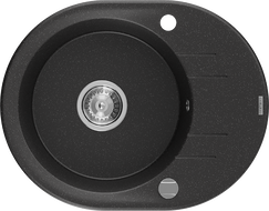 Mexen Kevin vienos kameros granitinė kriauklė su indų džiovykla 586 x 458 mm, juoda/sidabrinė metalo spalva, chromuotas