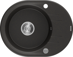 Mexen Kevin granitinė vienos kameros kriauklė su nutekamuoju indu 586 x 458 mm, juoda/auksinis metalikas, chromo sifonas