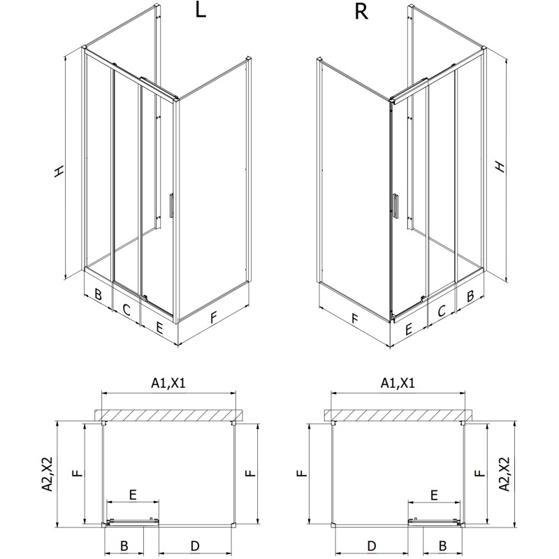 Mexen Exo-3S 3S dušo kabina 3 sienos, stumdomos 80 x 80 cm, permatomas, chromas - 8153-080-080-01-00-3S