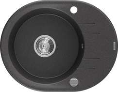 Mexen Kevin granitinė vienos kameros plautuvė su nutekėjimu 586 x 458 mm, juodas taškuotas, chromuotas sifonas