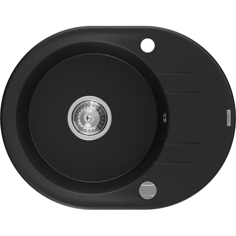 Mexen Kevin granitinė vienos kameros plautuvė su drenažu 586 x 458 mm, juoda, chromuotas sifonas - 6517581005-77