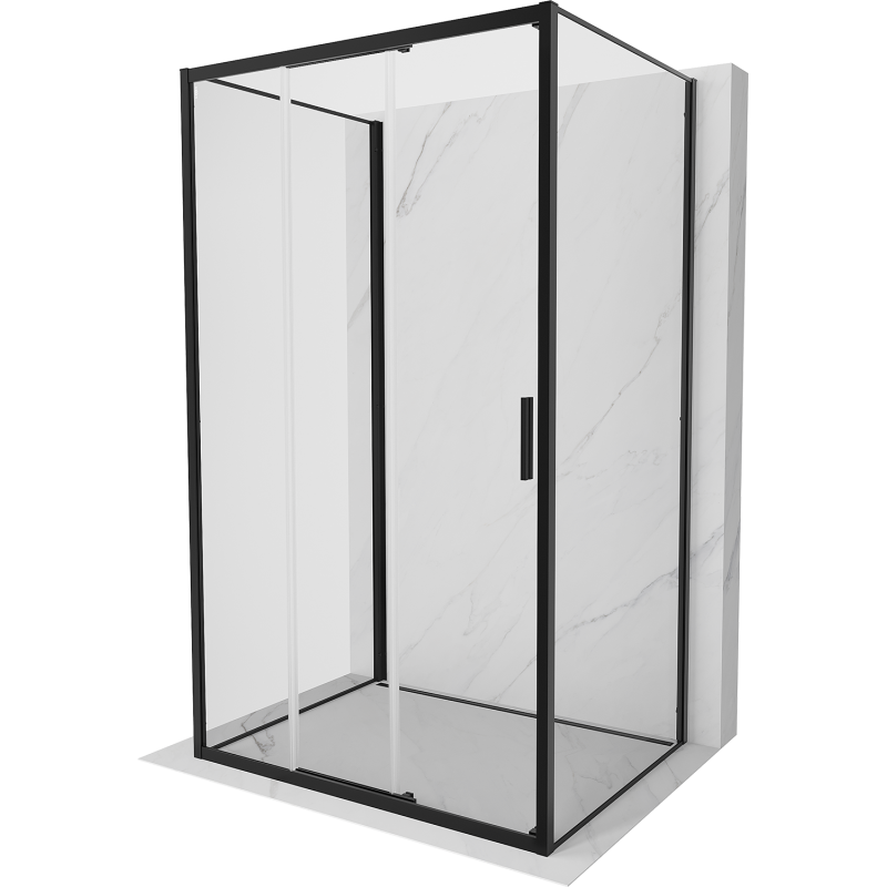 Mexen Exo-3S 3 pusių stumdomas dušo kabinas 90 x 75 cm, skaidrus, juodas - 8153-090-075-70-00-3S