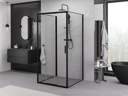 Mexen Exo-3S 3 sienų slankiojantis dušo kabinas 85 x 85 cm, skaidrus, juodas - 8153-085-085-70-00-3S