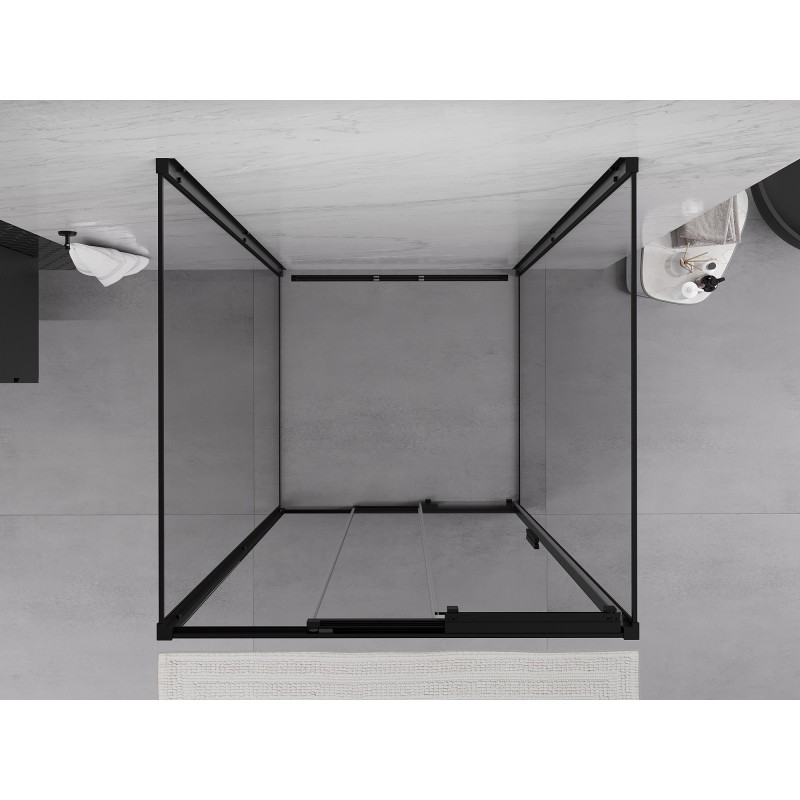 Mexen Exo-3S 3S 3 sienelių stumdomas dušo kabina 85 x 85 cm, skaidrus, juoda - 8153-085-085-70-00-3S