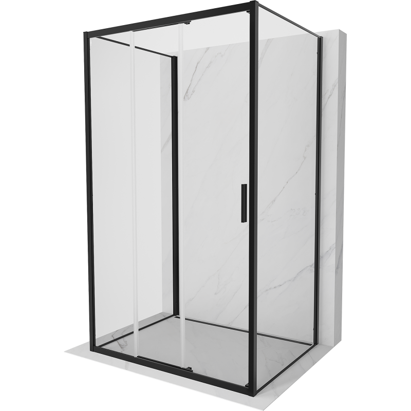 Mexen Exo-3S 3-sienų stumdomo dizaino dušo kabina 95 x 85 cm, skaidri, juoda - 8153-095-085-70-00-3S