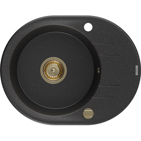 Mexen Kevin granito plautuvė su viena kamera ir nuvarvėjimo plokšte 586 x 458 mm, juoda/sidabrinė metalika, auksinis sifonas