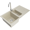 Mexen Matias granitinė virtuvės plautuvė 1,5 sekcijų su nusausintuvu ir virtuviniu čiaupu Telma, smėlio spalvos