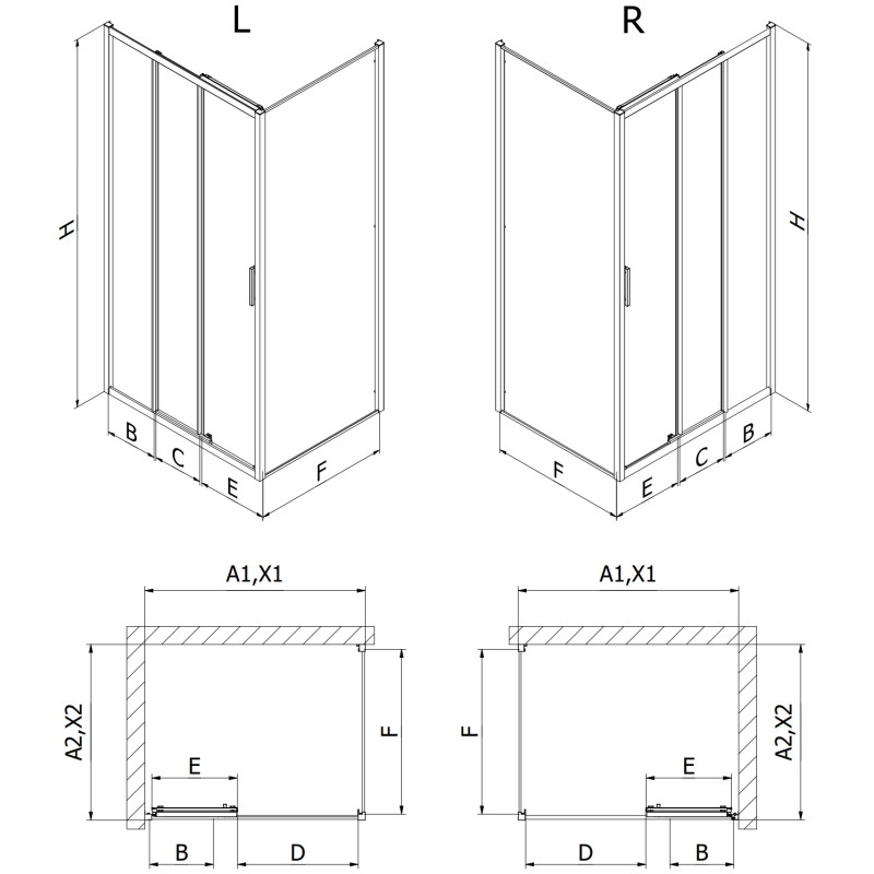 Mexen Exo-3S stumdoma dušo kabina 85 x 100 cm, skaidri, chromuota - 8153-085-100-01-00