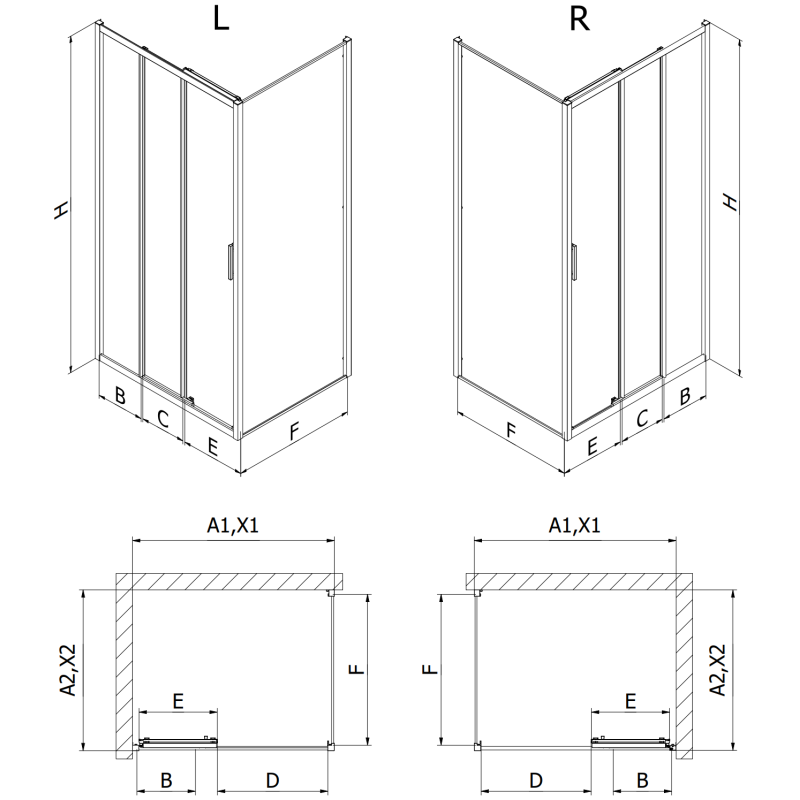 Mexen Exo stumiama dušo kabina 100 x 95 cm, skaidri, juoda - 8153-100-095-70-00