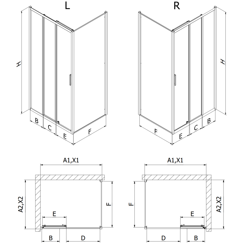 Mexen Exo 100 x 100 cm stumdomas dušo kabinas, skaidrus, juodas - 8153-100-100-70-00