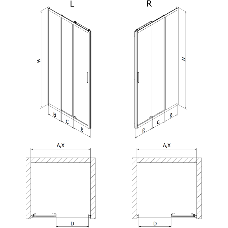 Mexen Exo-3S stumdomos dušo durys 70 cm, skaidrios, chromuotos - 8153-070-000-01-00