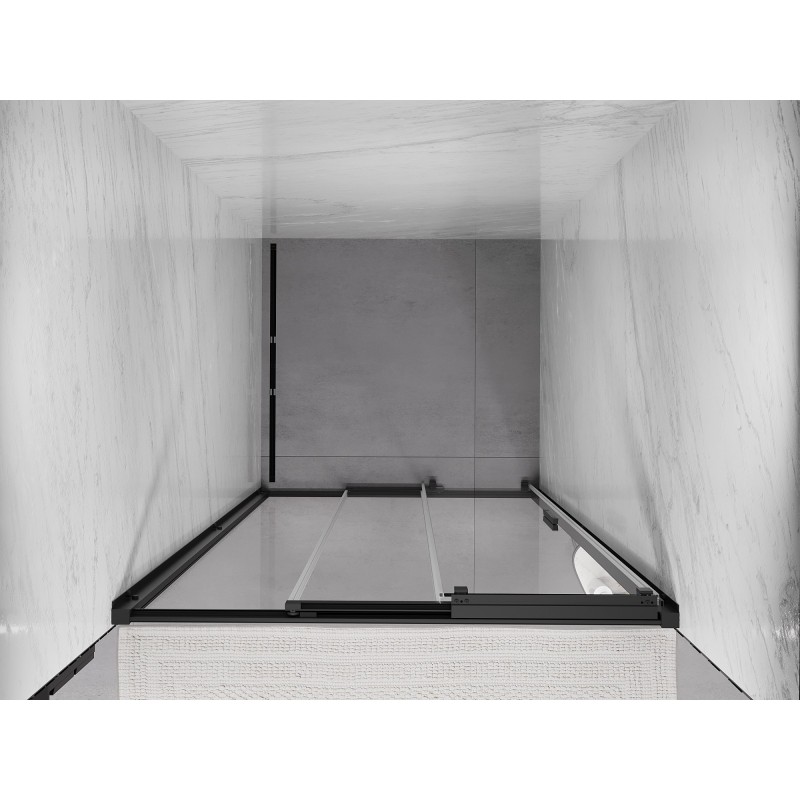 Mexen Exo-3S stiklinės stumdomos dušo durys 75 cm, skaidrios, juodos - 8153-075-000-70-00