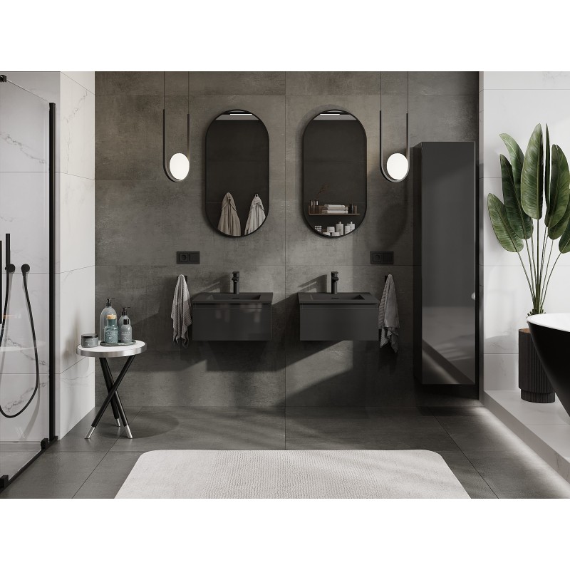 Mexen Orio vonios spintelė 50 cm su kriaukle Otis, 1 stalčius, juodas blizgus/juodas matinis - 91A10-05023-1-BF70-W18M71