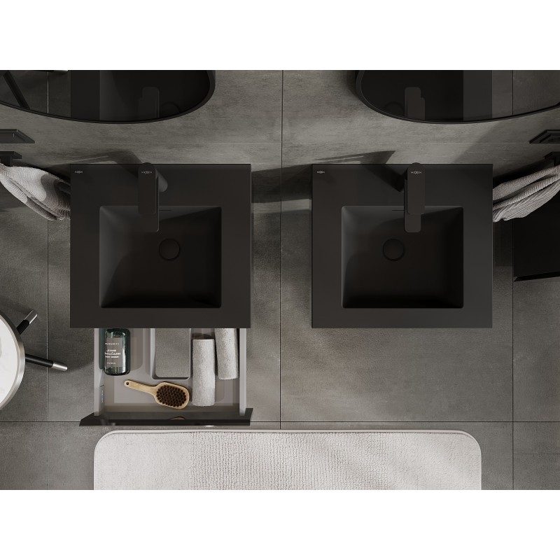 Mexen Orio vonios spintelė 50 cm su kriaukle Otis, 1 stalčius, juodas blizgus/juodas matinis - 91A10-05023-1-BF70-W18M71