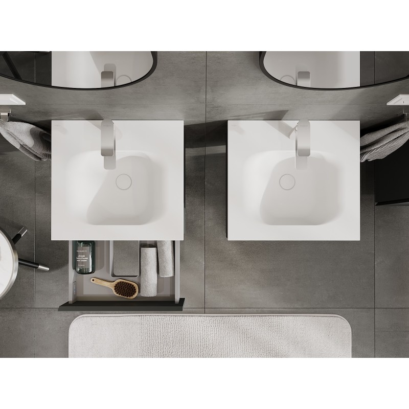 Mexen Orio vonios kambario spintelė 50 cm su kriaukle Vela, 1 stalčius, grafito matinė/balta matinė - 91A10-05023-1-BF66-W23M01