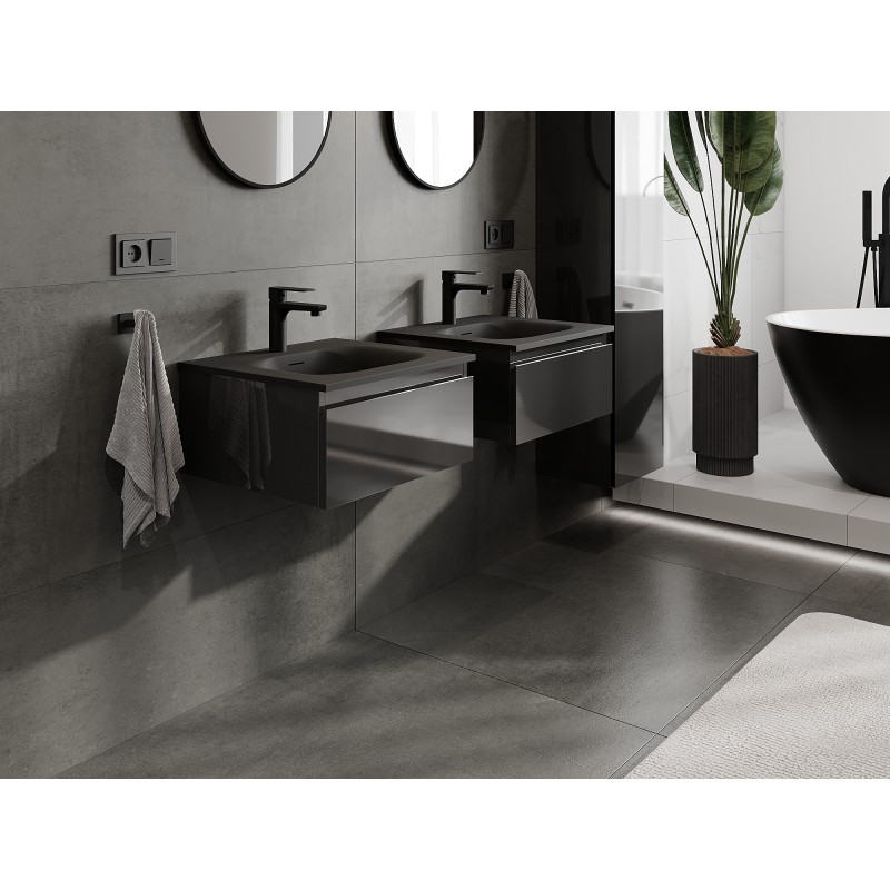 Mexen Orio vonios spintelė 50 cm su praustuvu Vela, 1 stalčius, juodas blizgesys/juodas matinis - 91A10-05023-1-BF70-W23M71