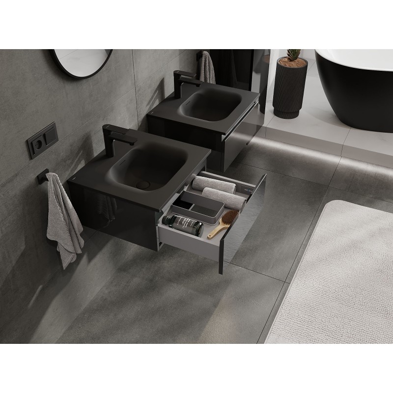 Mexen Orio vonios spintelė 50 cm su praustuvu Vela, 1 stalčius, juodas blizgesys/juodas matinis - 91A10-05023-1-BF70-W23M71