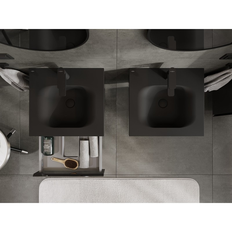 Mexen Orio vonios spintelė 50 cm su praustuvu Vela, 1 stalčius, juodas blizgesys/juodas matinis - 91A10-05023-1-BF70-W23M71