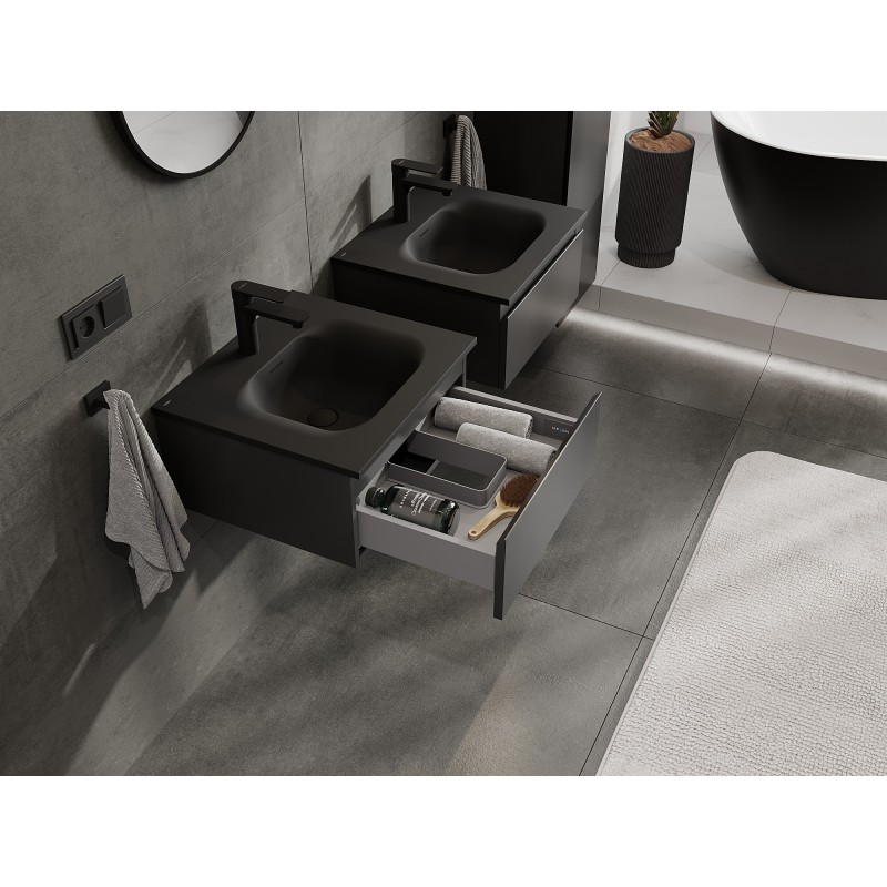 Mexen Orio vonios kambario spintelė 50 cm su Vela praustuvu, 1 stalčius, juodas matinis - 91A10-05023-1-BF71-W23M71