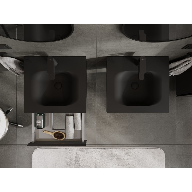 Mexen Orio vonios kambario spintelė 50 cm su Vela praustuvu, 1 stalčius, juodas matinis - 91A10-05023-1-BF71-W23M71