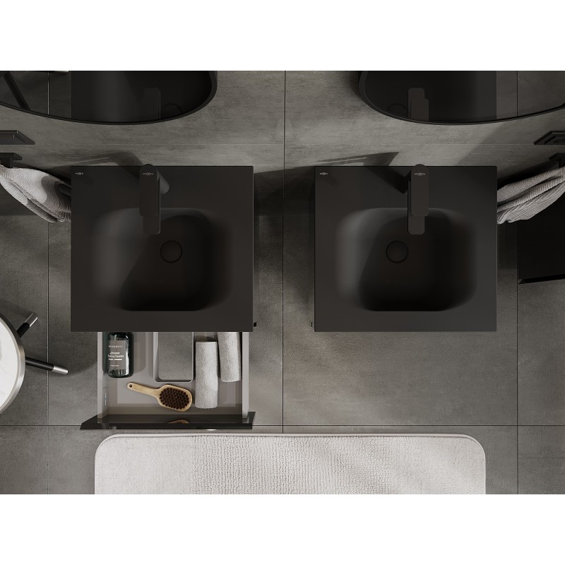 Mexen Orio vonios kambario spintelė 50 cm su kriaukle Vela, 2 stalčiai, juoda blizgi/juoda matinė - 91A10-05047-2-BFF70-W23M71