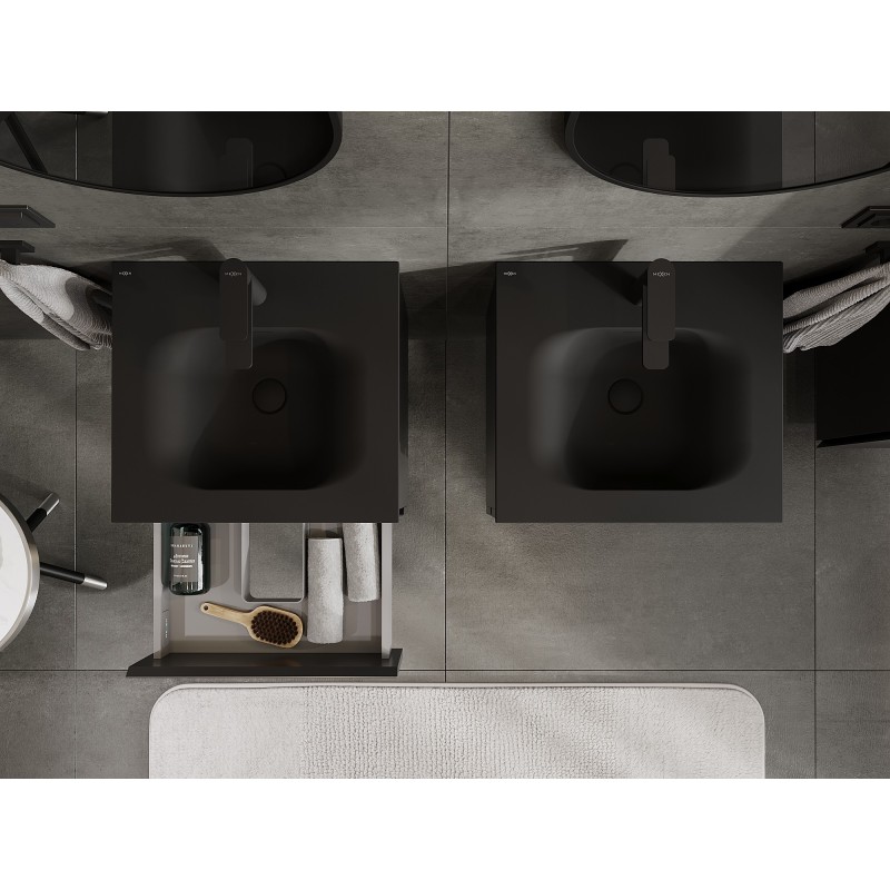 Mexen Orio vonios kambario spintelė 50 cm su praustuvu Vela, 2 stalčiai, juoda matinė - 91A10-05047-2-BFF71-W23M71