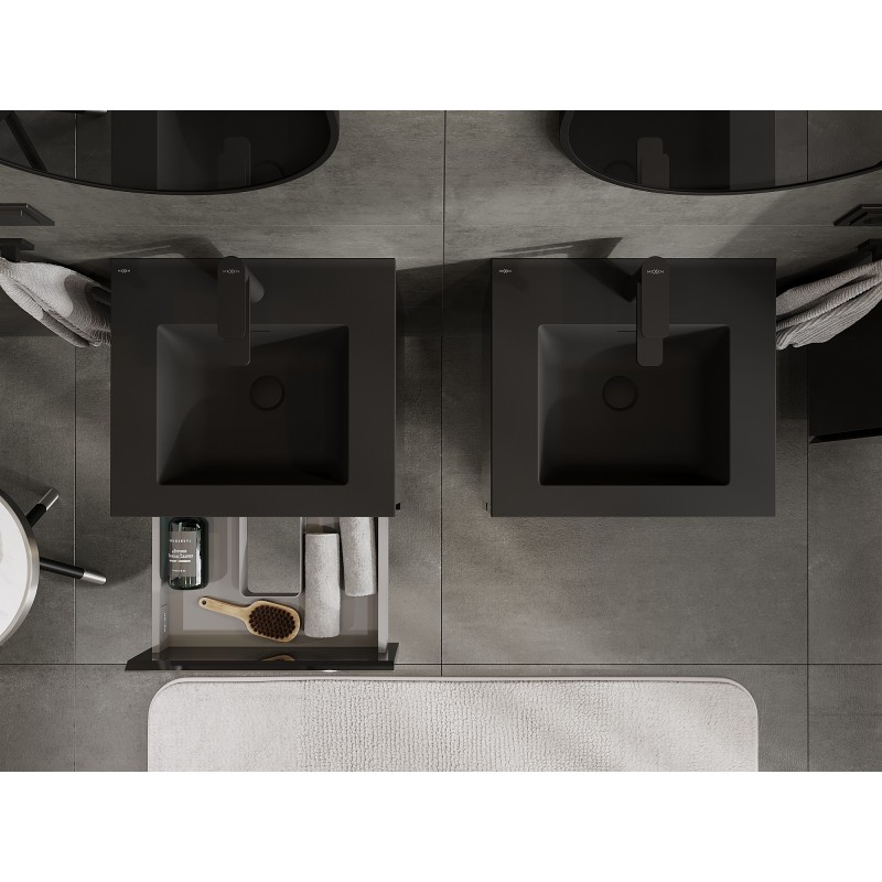 Mexen Orio vonios spintelė 50 cm su Otis praustuvu, 2 stalčiai, juoda blizgi/juoda matinė - 91A10-05047-2-BFF70-W18M71
