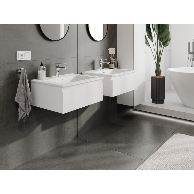 Mexen Orio vonios kambario spintelė 60 cm su kriaukle Otis, 1 stalčius, balta matinė - 91A10-06023-1-BF01-W18M01