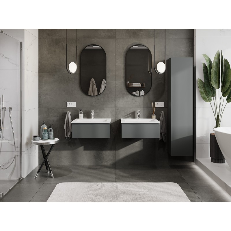 Mexen Orio vonios kambario spintelė 60 cm su Otis kriaukle, 1 stalčius, grafito matinė/balta matinė - 91A10-06023-1-BF66-W18M01