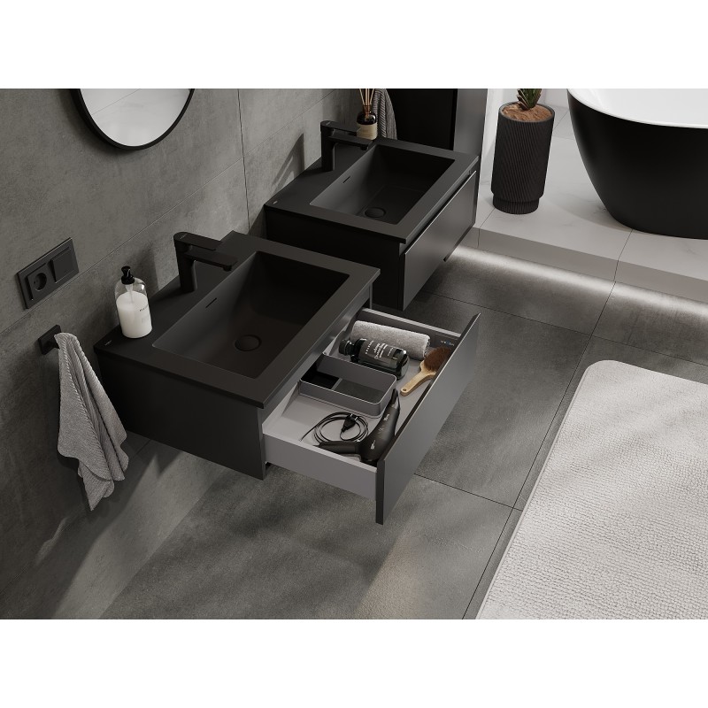 Mexen Orio vonios spintelė 60 cm su Otis kriaukle, 1 stalčius, juoda matinė - 91A10-06023-1-BF71-W18M71