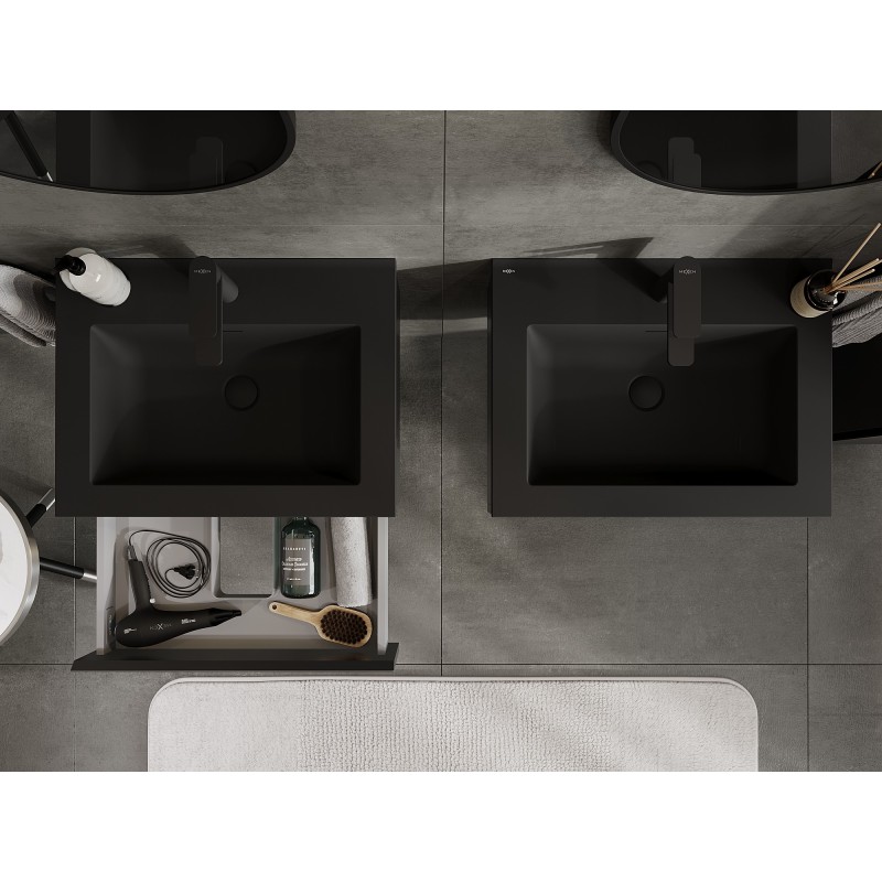 Mexen Orio vonios spintelė 60 cm su Otis kriaukle, 1 stalčius, juoda matinė - 91A10-06023-1-BF71-W18M71