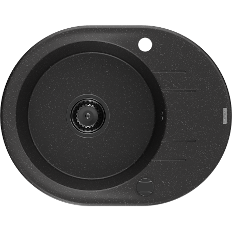 Mexen Kevin granitinė vienos plautuvės kriauklė su nusausinimo lenta 586 x 458 mm, juoda/sidabrinė metalo spalva, juodas