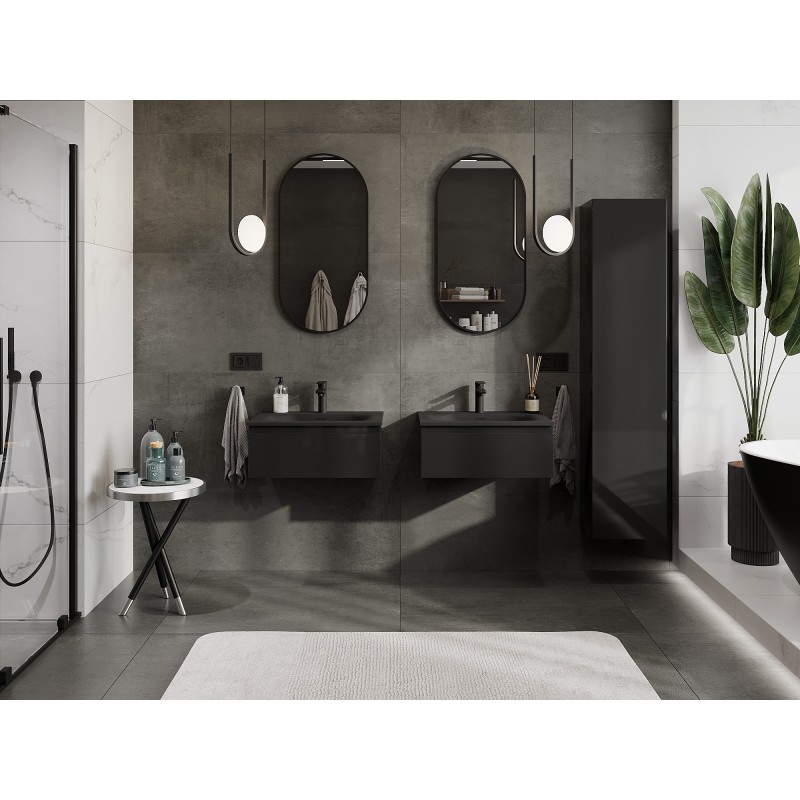 Mexen Orio vonios spintelė 60 cm su kriaukle Vela, 1 stalčius, juodas blizgus/juodas matinis - 91A10-06023-1-BF70-W23M71