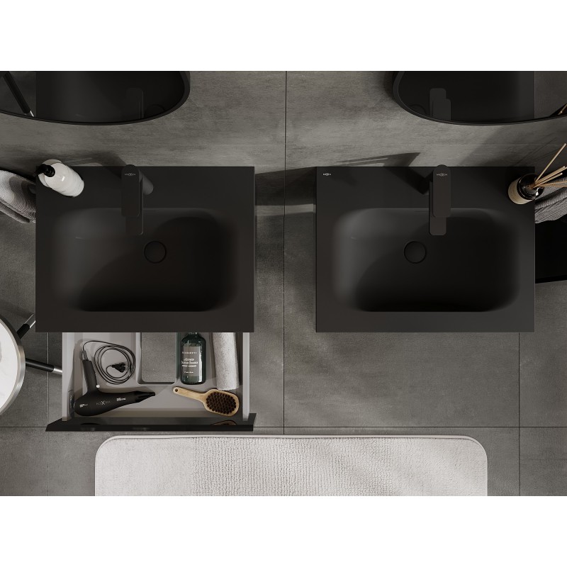 Mexen Orio vonios spintelė 60 cm su kriaukle Vela, 1 stalčius, juodas blizgus/juodas matinis - 91A10-06023-1-BF70-W23M71