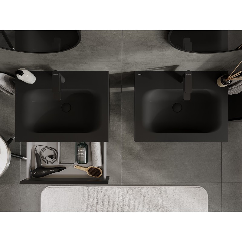 Mexen Orio vonios spintelė 60 cm su kriaukle Vela, 1 stalčius, juoda matinė - 91A10-06023-1-BF71-W23M71