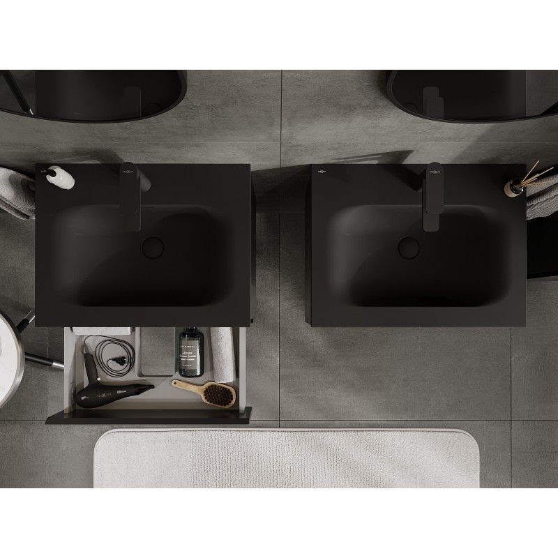 Mexen Orio vonios spintelė 60 cm su kriaukle Vela, 2 stalčiai, juoda matinė - 91A10-06047-2-BFF71-W23M71