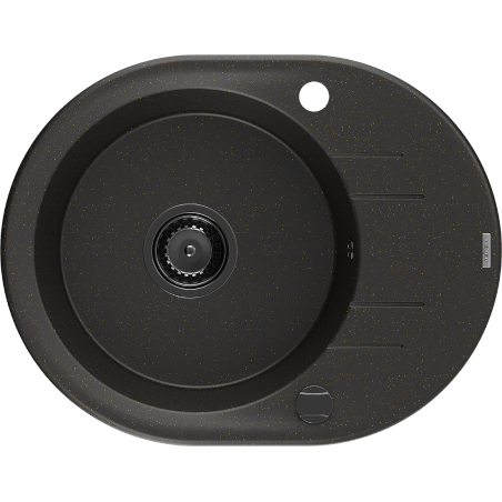 Mexen Kevin 1-dubeninė granito kriauklė su drenažu 586 x 458 mm, juoda/auksinė metalo spalva, juodas sifonas