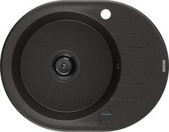 Mexen Kevin 1-dubeninė granito kriauklė su drenažu 586 x 458 mm, juoda/auksinė metalo spalva, juodas sifonas