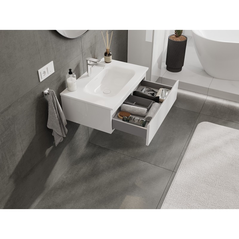 Mexen Orio vonios spintelė 70 cm su kriaukle Vela, 1 stalčius, blizgi balta - 91A10-07023-1-BF00-W23M00