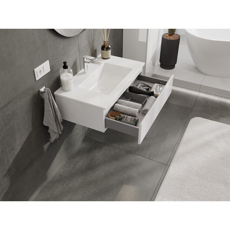 Mexen Orio vonios spintelė 80 cm su Otis praustuvu, 1 stalčius, blizgus baltas - 91A10-08023-1-BF00-W18M00