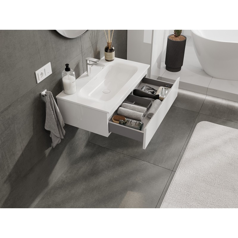 Mexen Orio vonios spintelė 80 cm su praustuvu Vela, 1 stalčius, balta blizgi - 91A10-08023-1-BF00-W23M00