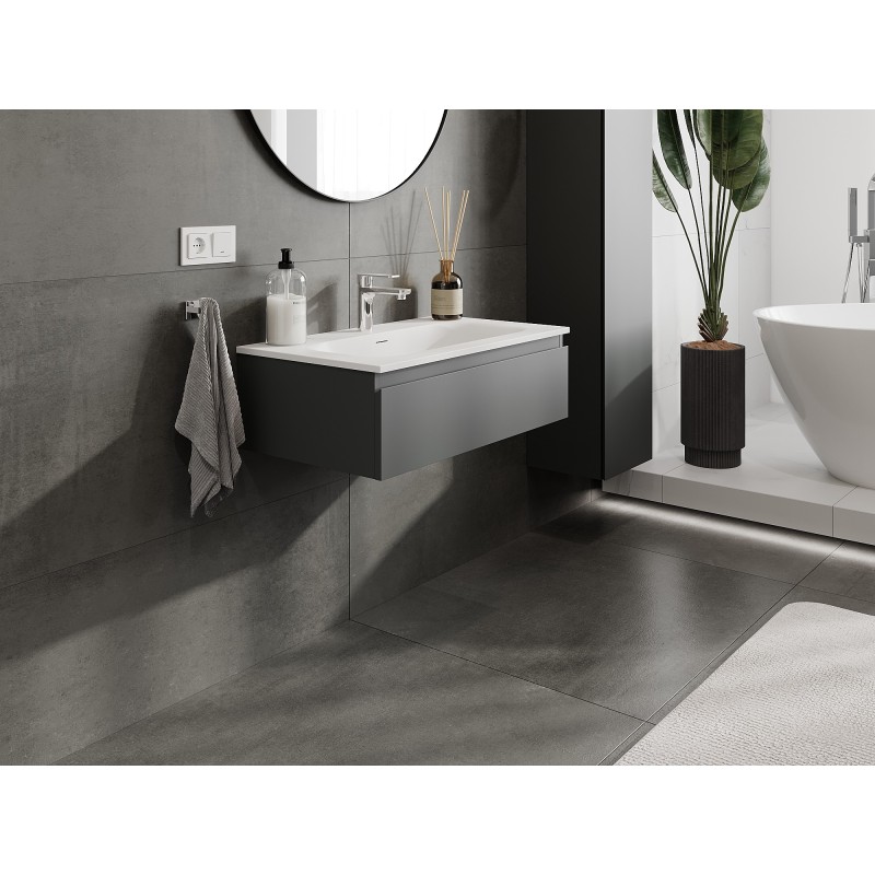 Mexen Orio vonios spintelė 80 cm su praustuvu Vela, 1 stalčius, matinė grafito/balta - 91A10-08023-1-BF66-W23M01