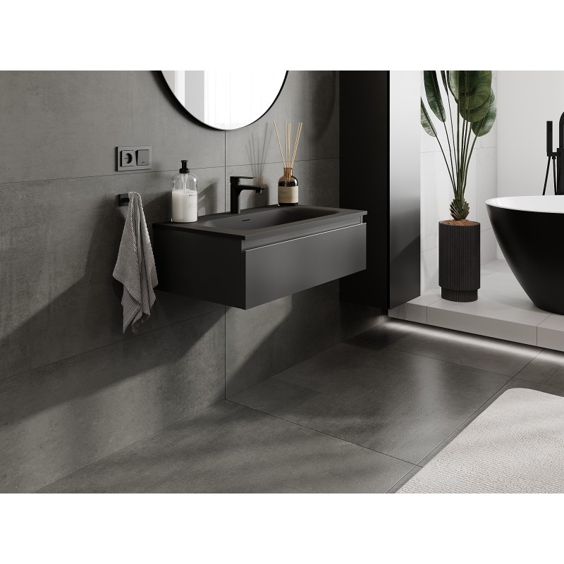 Mexen Orio vonios spintelė 80 cm su Vela praustuvu, 1 stalčius, juoda matinė - 91A10-08023-1-BF71-W23M71